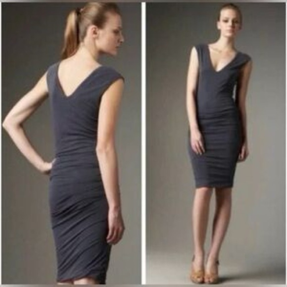James Perse Slate Gray V-Neck Ruched Sheath Dress